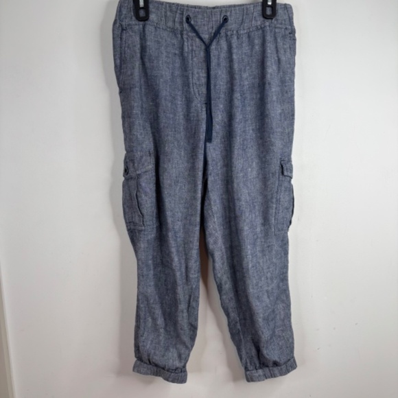 Talbots Linen Cargo Joggers MP Chambray Blue Pockets Pull On Lightweight Beach - Picture 3 of 13